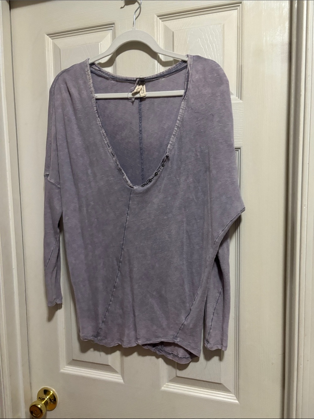 We The Free Lavender Washed V-Neck Long Sleeve Top